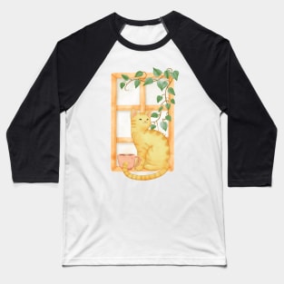 Cats and Coffee Watercolor Baseball T-Shirt